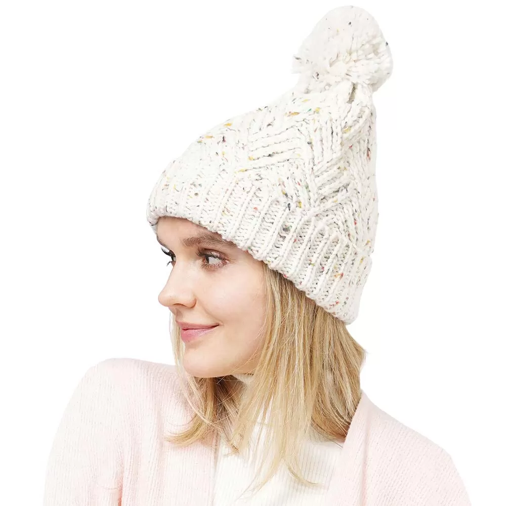 Confetti Knit Pom Pom Beanie Hat