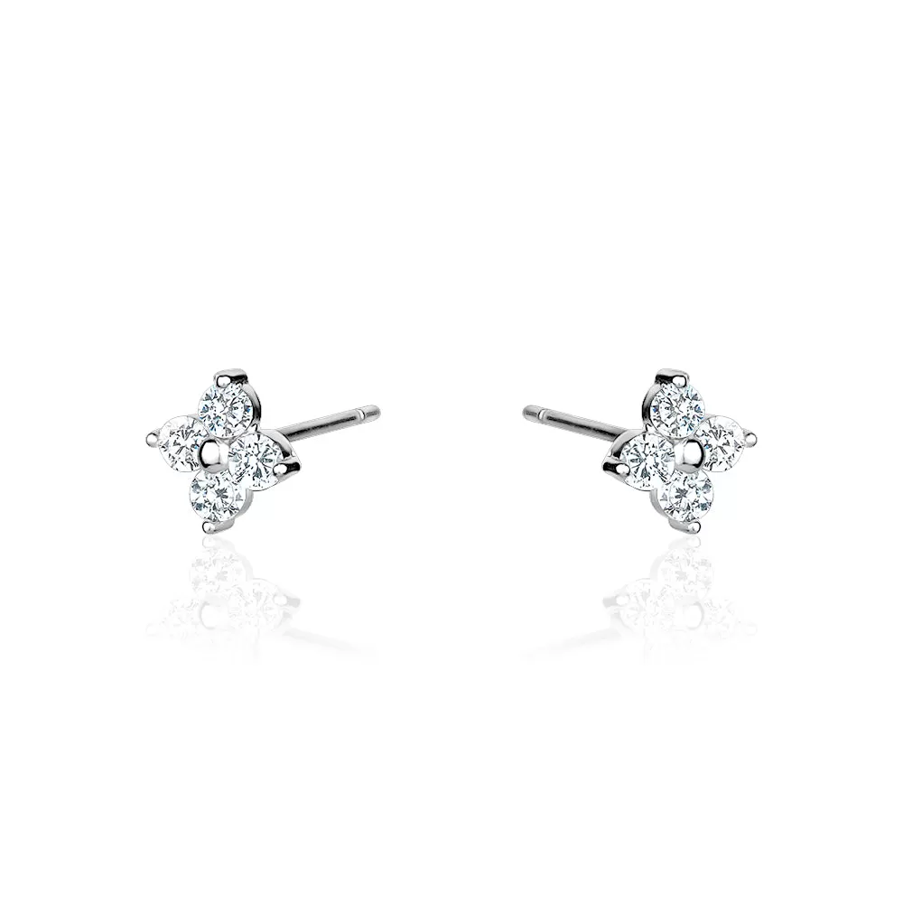 CRYSTAL CLOVER STUD EARRINGS