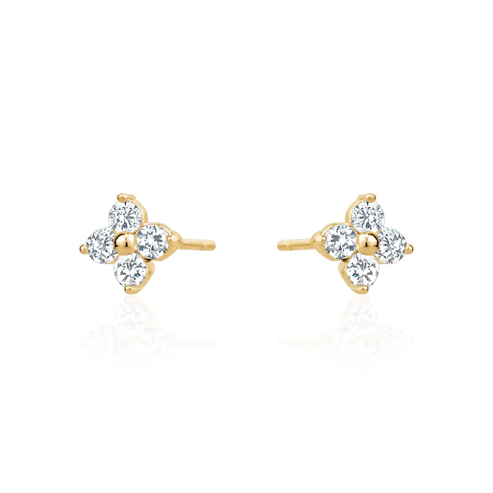 CRYSTAL CLOVER STUD EARRINGS