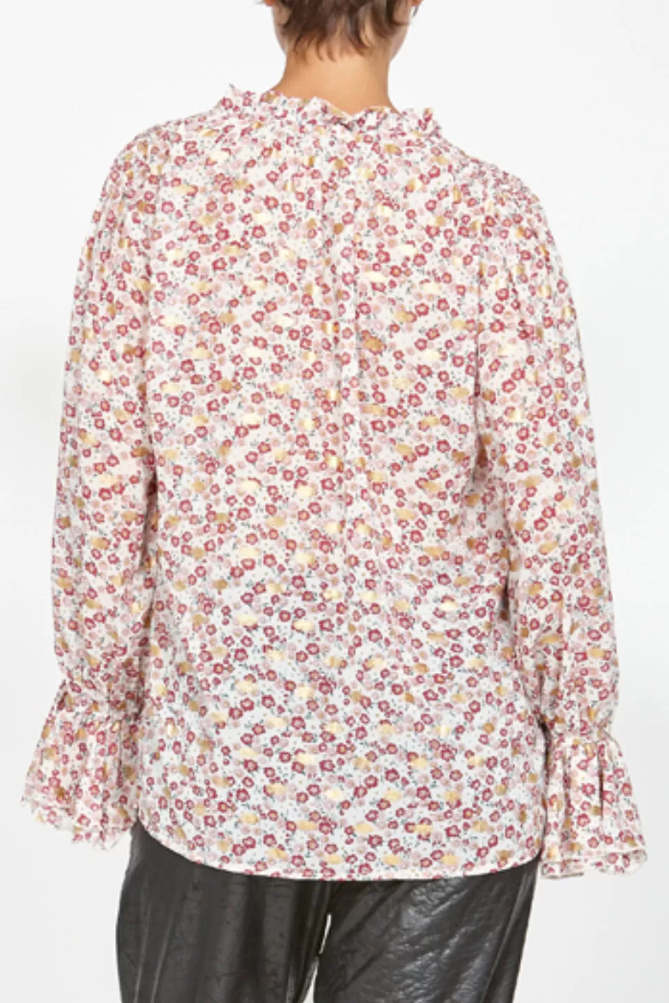 Cusp LS Ruffle Neck Vanilla Floral Top