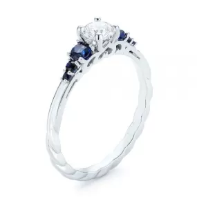 Custom Blue Sapphire And Side Stone Diamond Engagement Ring [Setting Only] - EC084 With 0.5-Carat Round Shape Natural Diamond