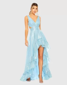 Cut Out High Low Ruffle Gown