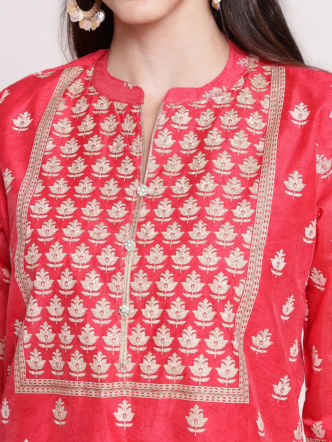 Dark Coral Floral Printed Kurta With Trouser