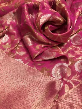 Dark Pink Color Tissue Katan Meenakari Banarasi Silk Saree