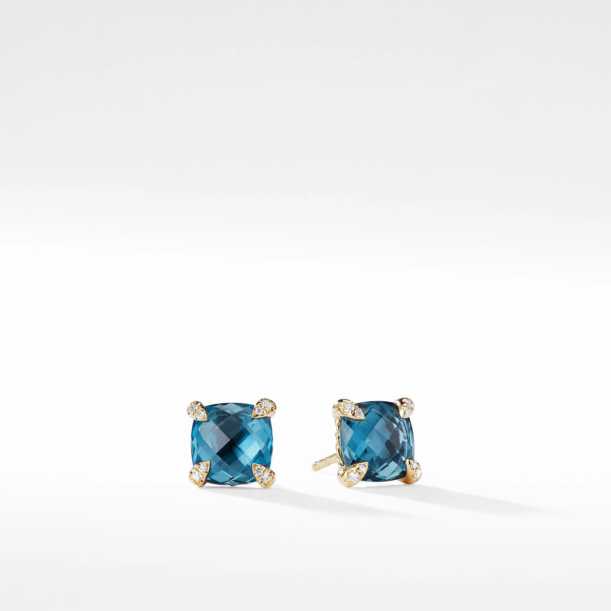 David Yurman Chatelaine 8MM Earrings with Hampton Blue Topaz in 18K Gold