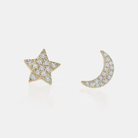 Diamond Star Moon Studs