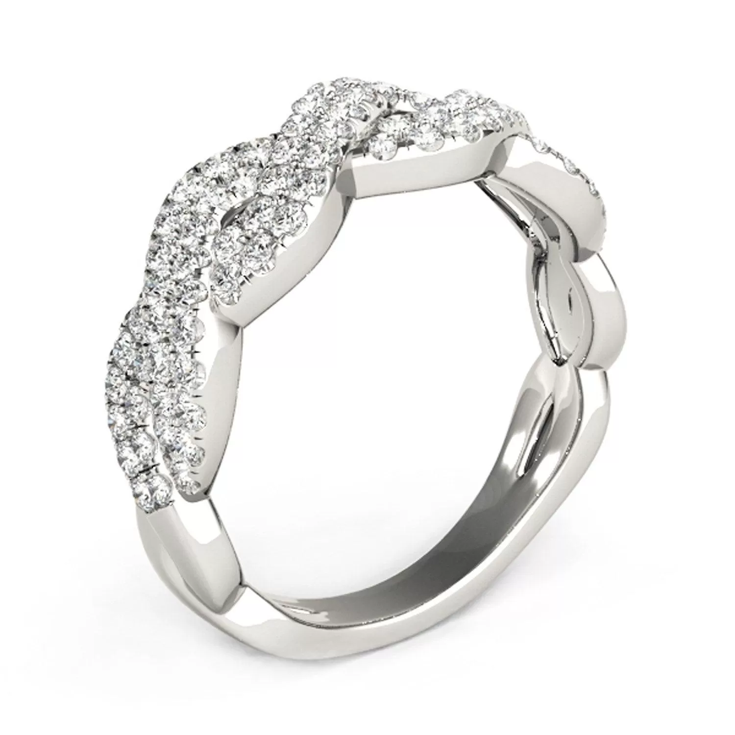 Diamond Studded Interlocking Waves Ring in 14k White Gold