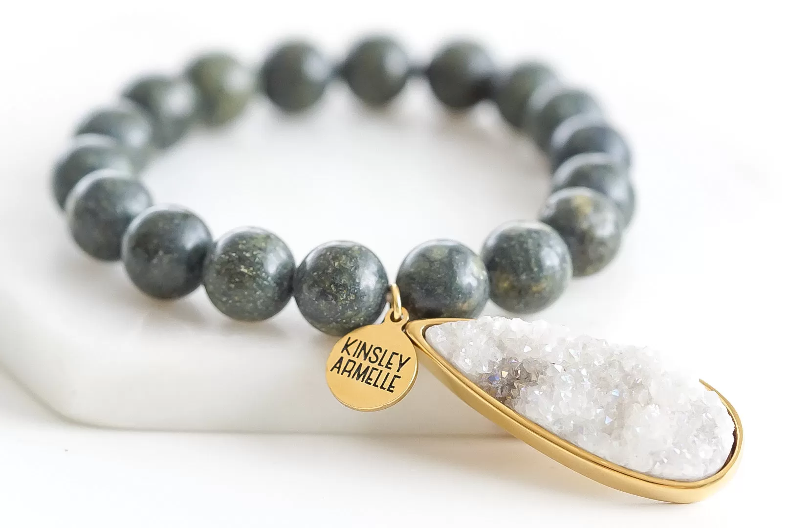 Druzy Collection - Moss Quartz Drop Bracelet