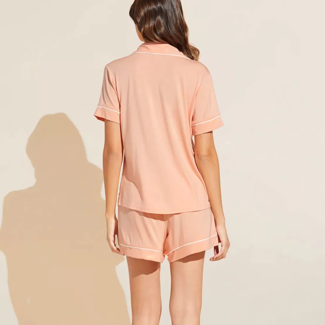 Eberjey Gisele Relaxed Short PJ Set PJ1018N in Peach Parfait/Ivory