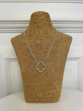 Envy Embellished Clover Paperclip Chain Necklace - Silver