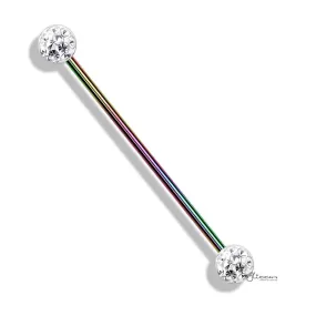 Epoxy Covered Crystal Paved Balls Industrial Barbell - Rainbow