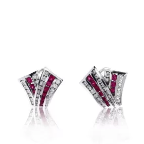 Estate Charles Krypell 18k White Gold Diamond and Ruby Stud Earrings