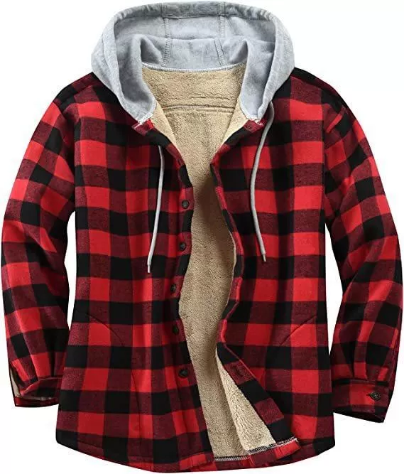 Foesce -Men Winter Warm Plaid Splicing Hoodie Jacket Mens Fashion Streetwear Vintage Classic Flannel Long Sleeve Casual Shirts Coat