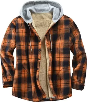 Foesce -Men Winter Warm Plaid Splicing Hoodie Jacket Mens Fashion Streetwear Vintage Classic Flannel Long Sleeve Casual Shirts Coat