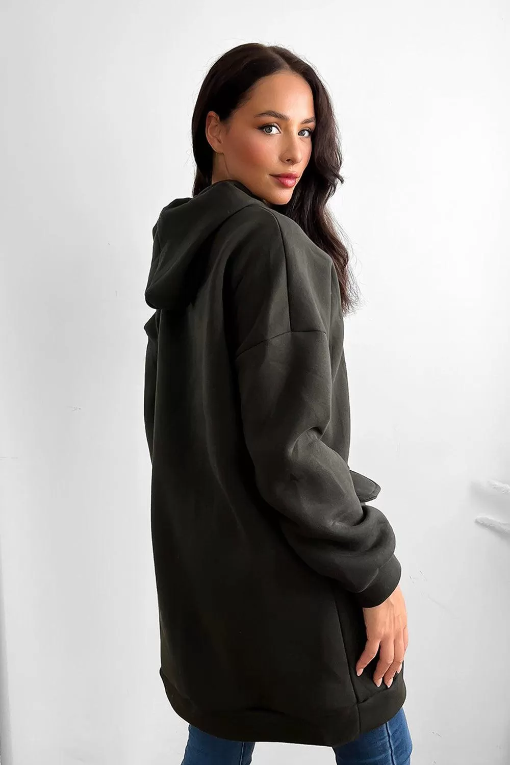 Front Pockets Oversized Midi Hoodie