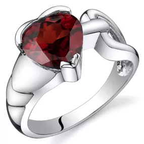 Garnet Heart Shape Sterling Silver Ring Size 9