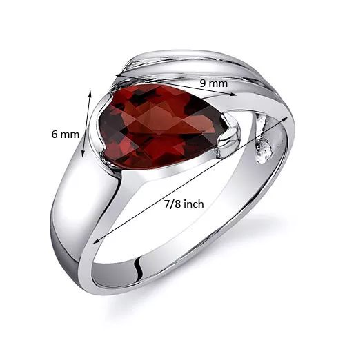 Garnet Pear Shape Sterling Silver Ring Size 8