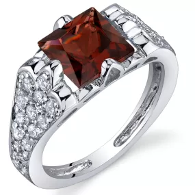 Garnet Princess Cut Sterling Silver Ring Size 8