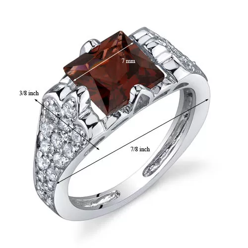 Garnet Princess Cut Sterling Silver Ring Size 8