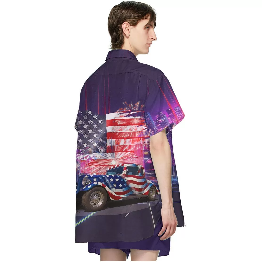 Gearhuman 3D American Flag Hot Rod Hawaii Shirt