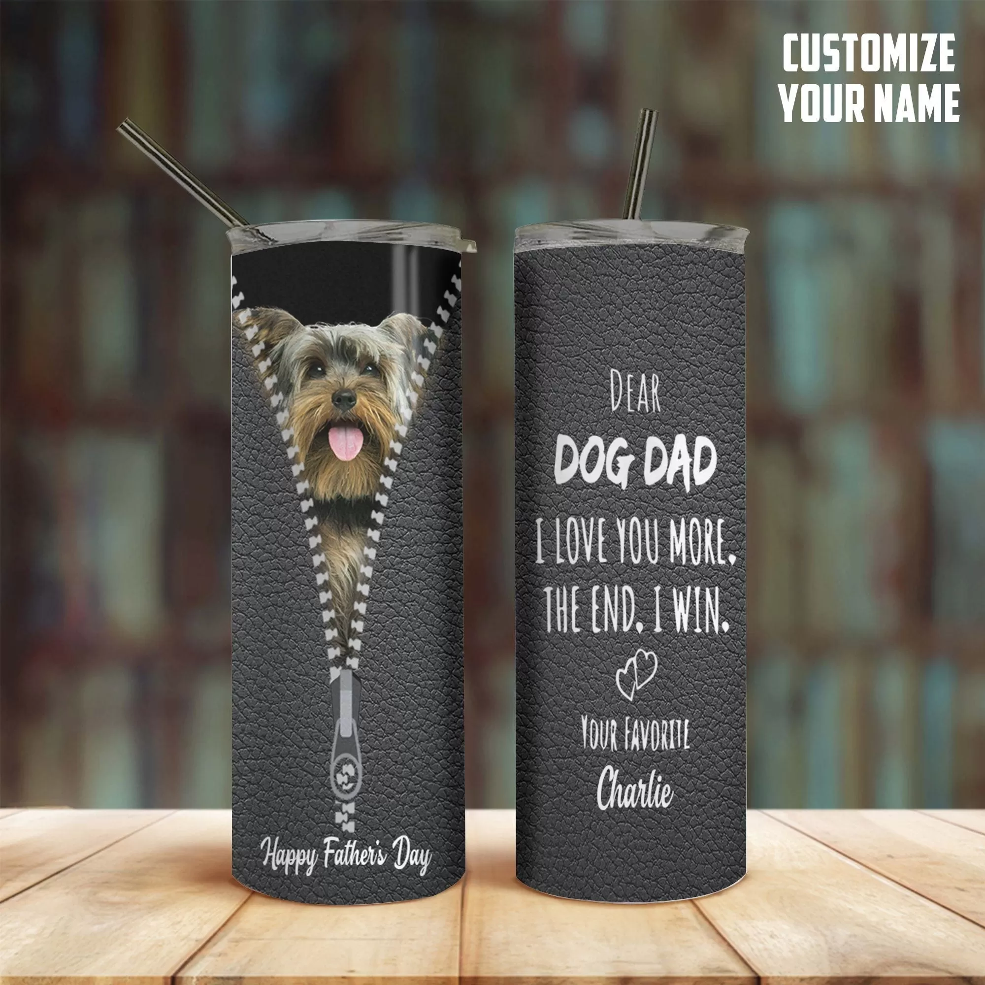 Gearhuman 3D Dear Dog Dad Fathers Day Gift Custom Name Tumbler Yorkshire Terrier Dog