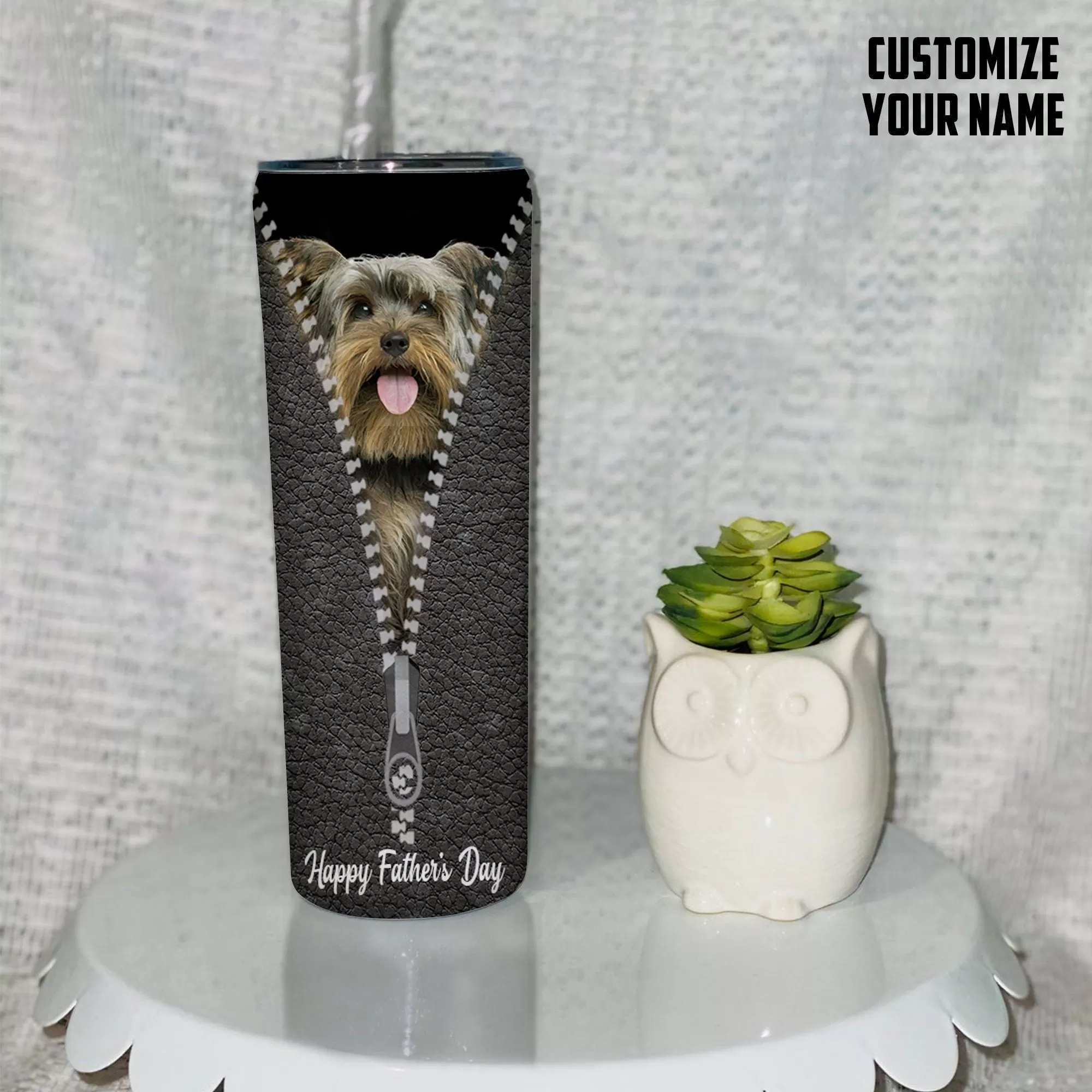 Gearhuman 3D Dear Dog Dad Fathers Day Gift Custom Name Tumbler Yorkshire Terrier Dog