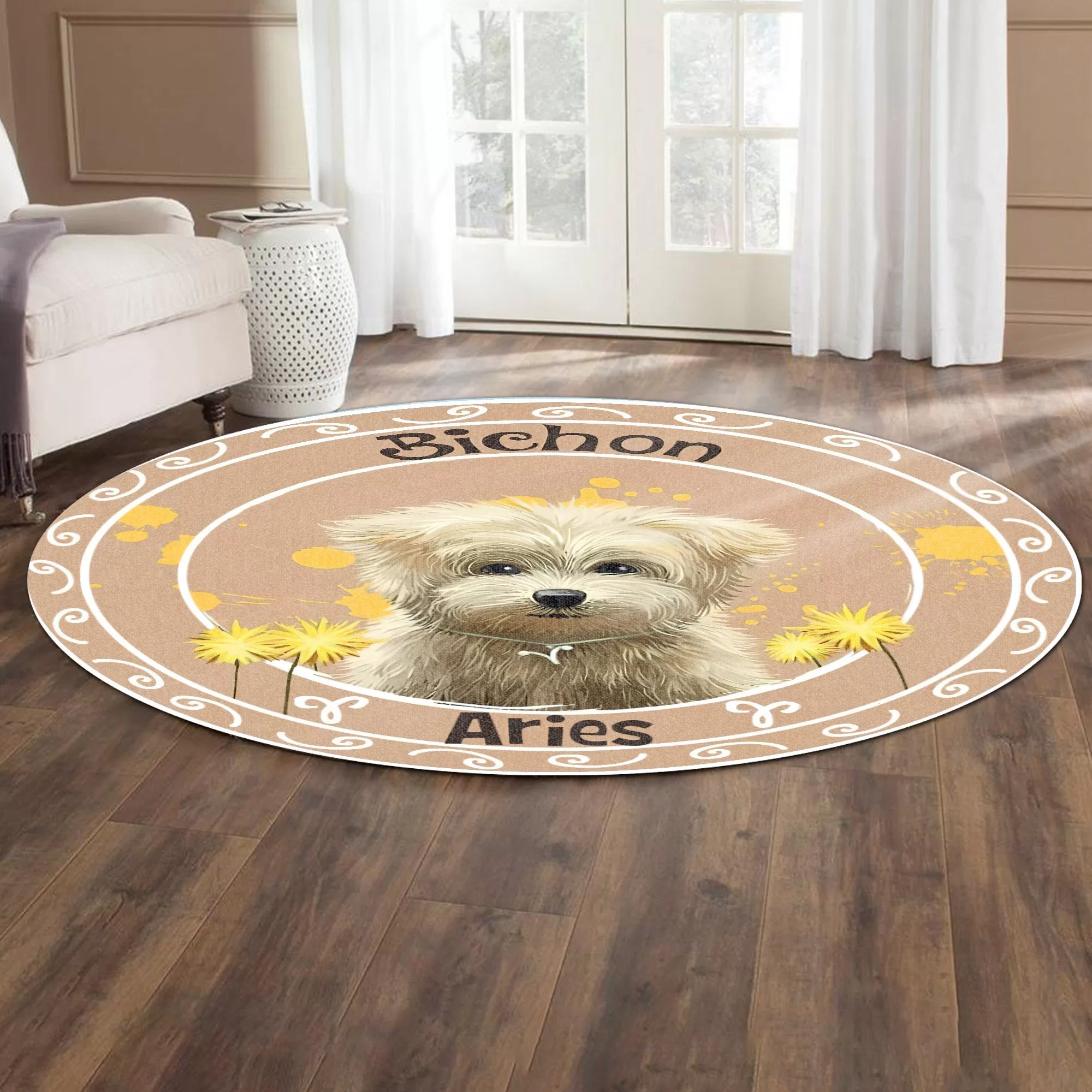 Gearhuman 3D Dog Aries Zodiac Sign Custom Name Round Rug