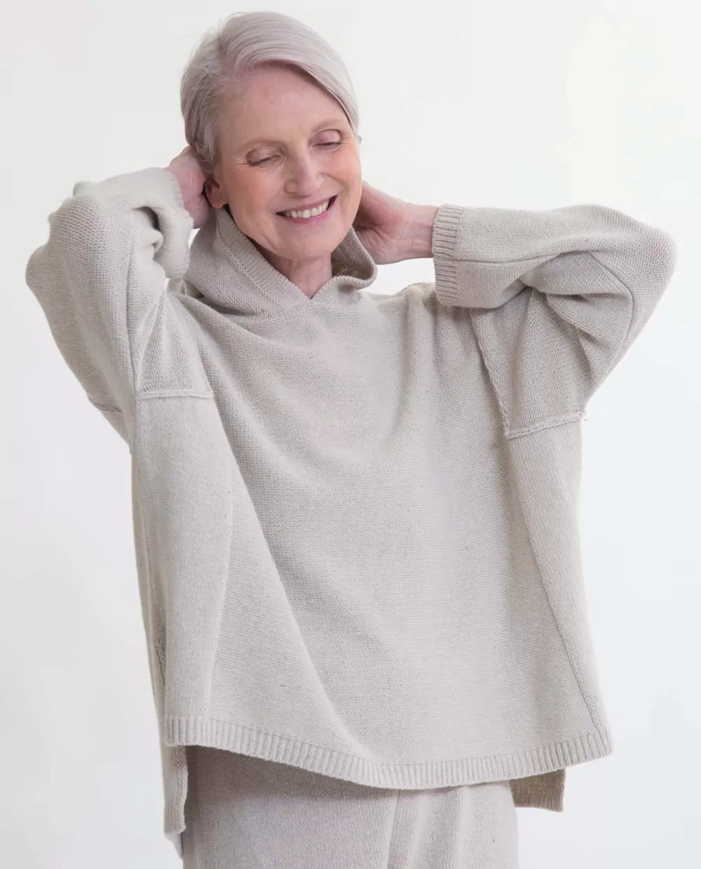 Geraldine Recycled Cotton and Wool Hoodie in Stone