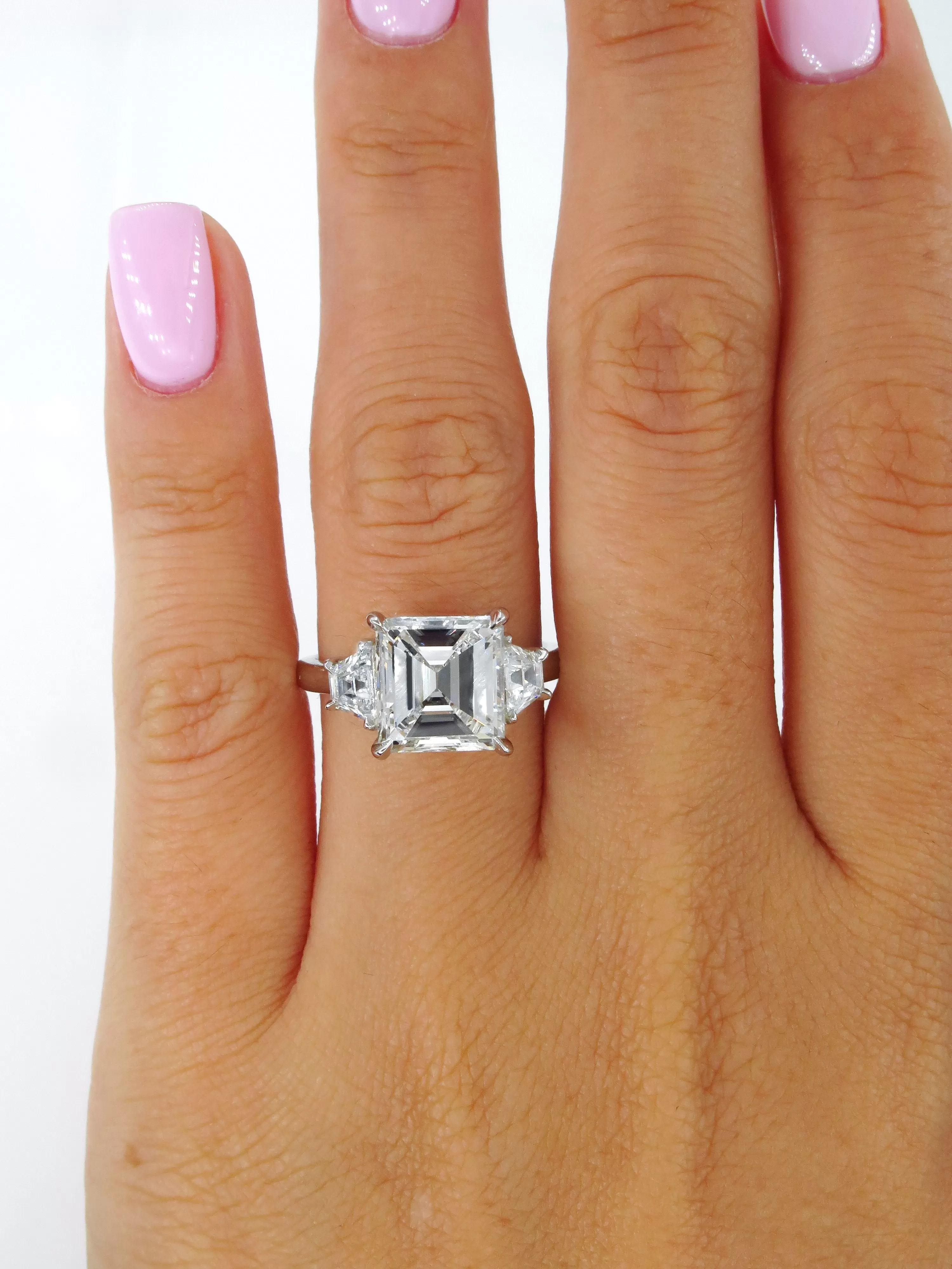 GIA 3.78ct Emerald Cut Diamond 3 Stone Engagement Wedding Platinum Ring