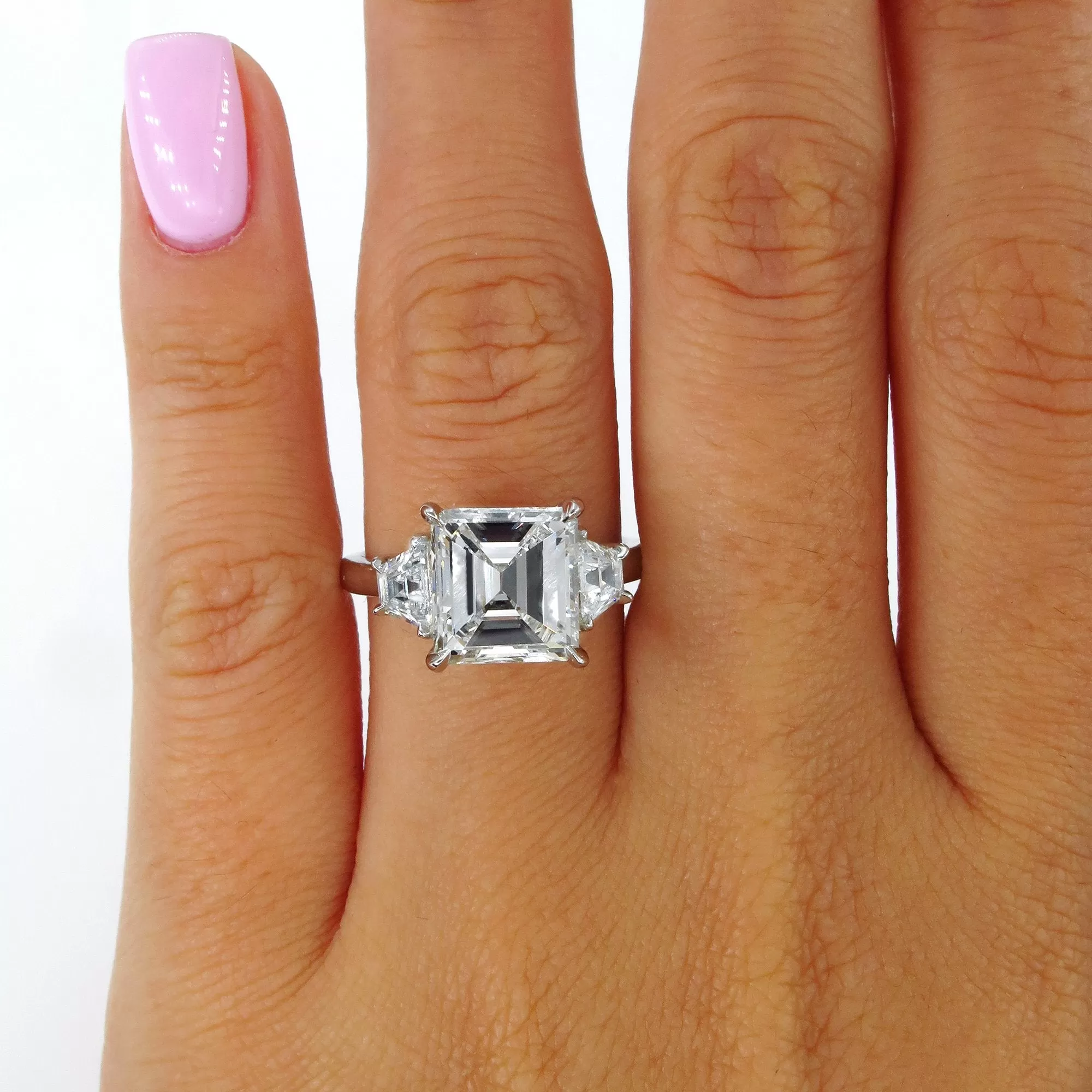 GIA 3.78ct Emerald Cut Diamond 3 Stone Engagement Wedding Platinum Ring