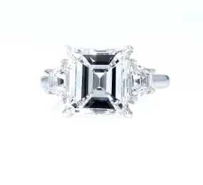 GIA 3.78ct Emerald Cut Diamond 3 Stone Engagement Wedding Platinum Ring