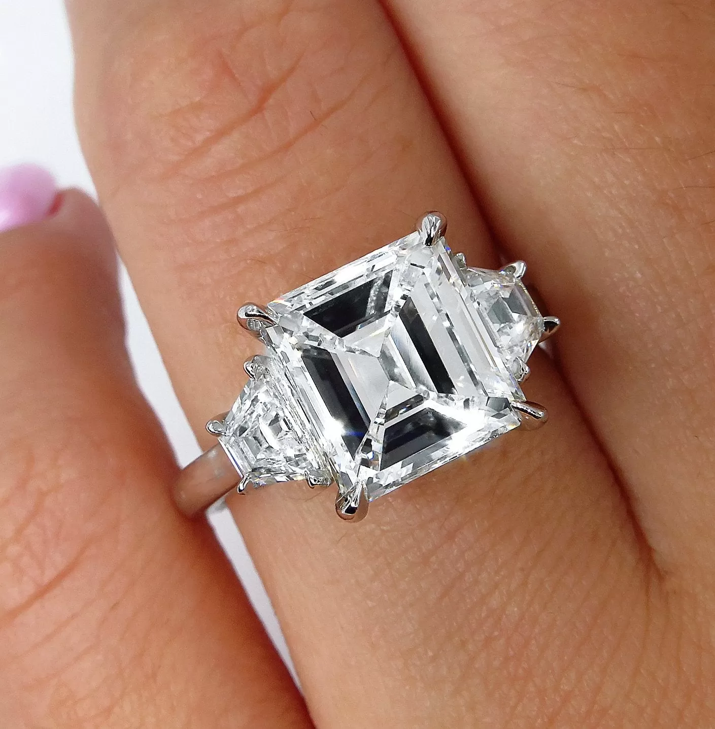 GIA 3.78ct Emerald Cut Diamond 3 Stone Engagement Wedding Platinum Ring