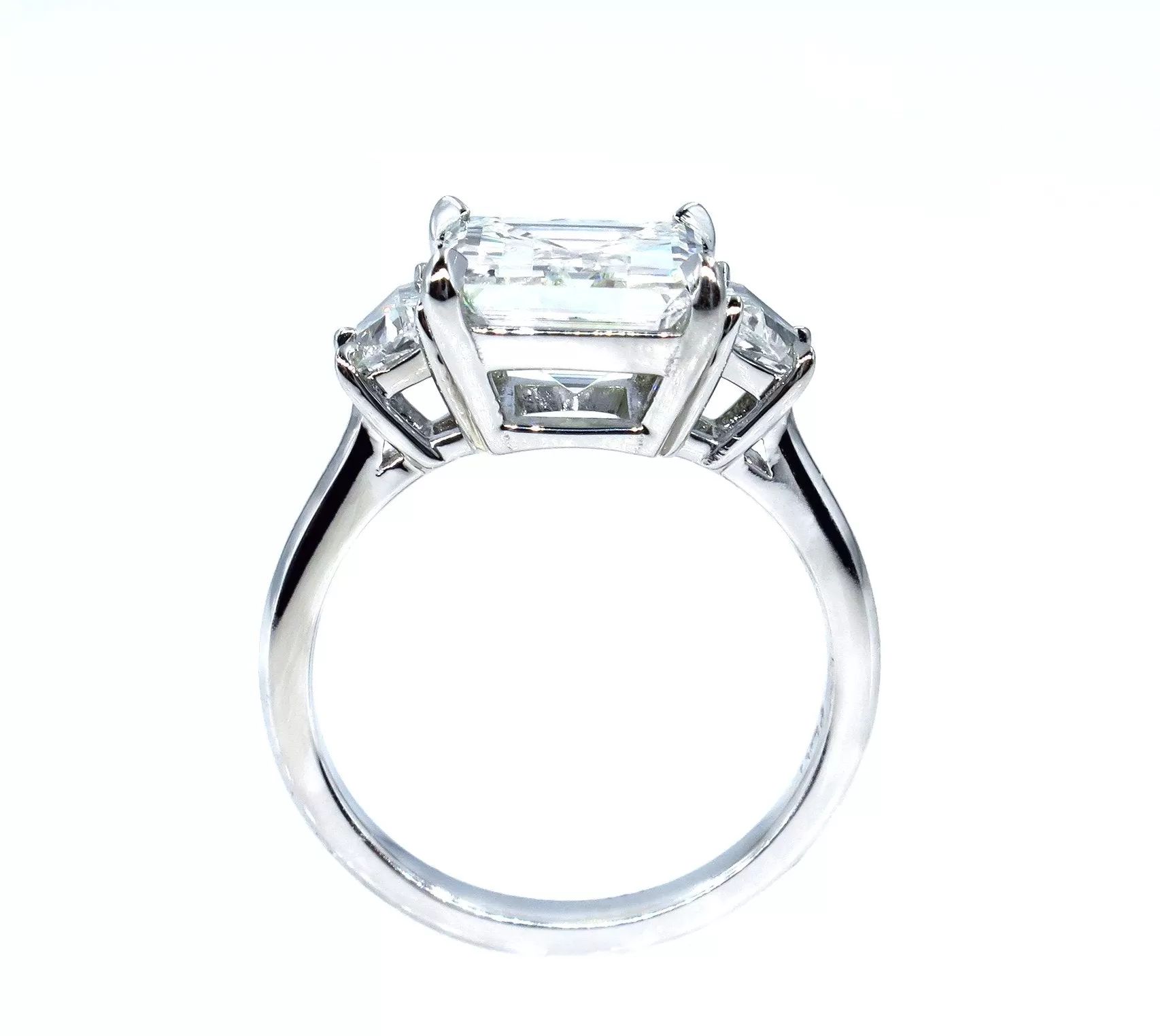 GIA 3.78ct Emerald Cut Diamond 3 Stone Engagement Wedding Platinum Ring