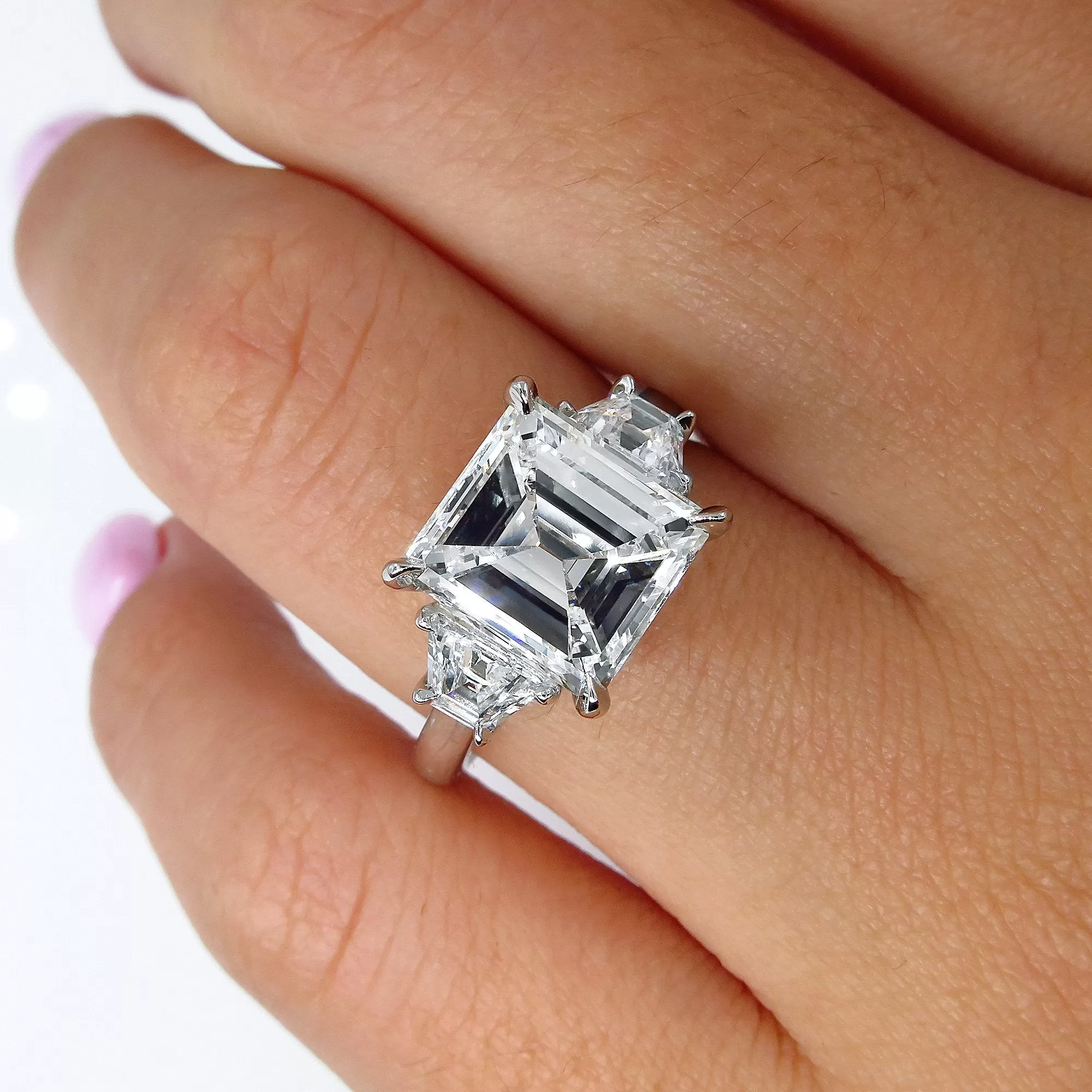 GIA 3.78ct Emerald Cut Diamond 3 Stone Engagement Wedding Platinum Ring