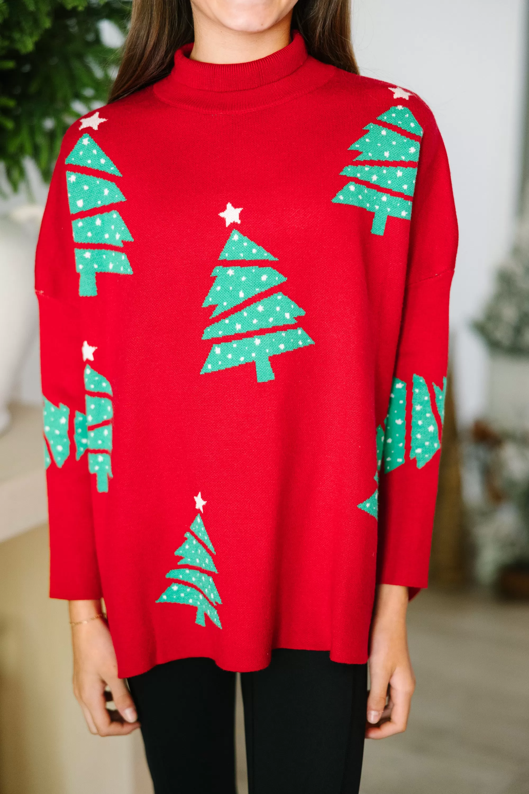 Girls: Quick Decisions Red Christmas Tree Sweater