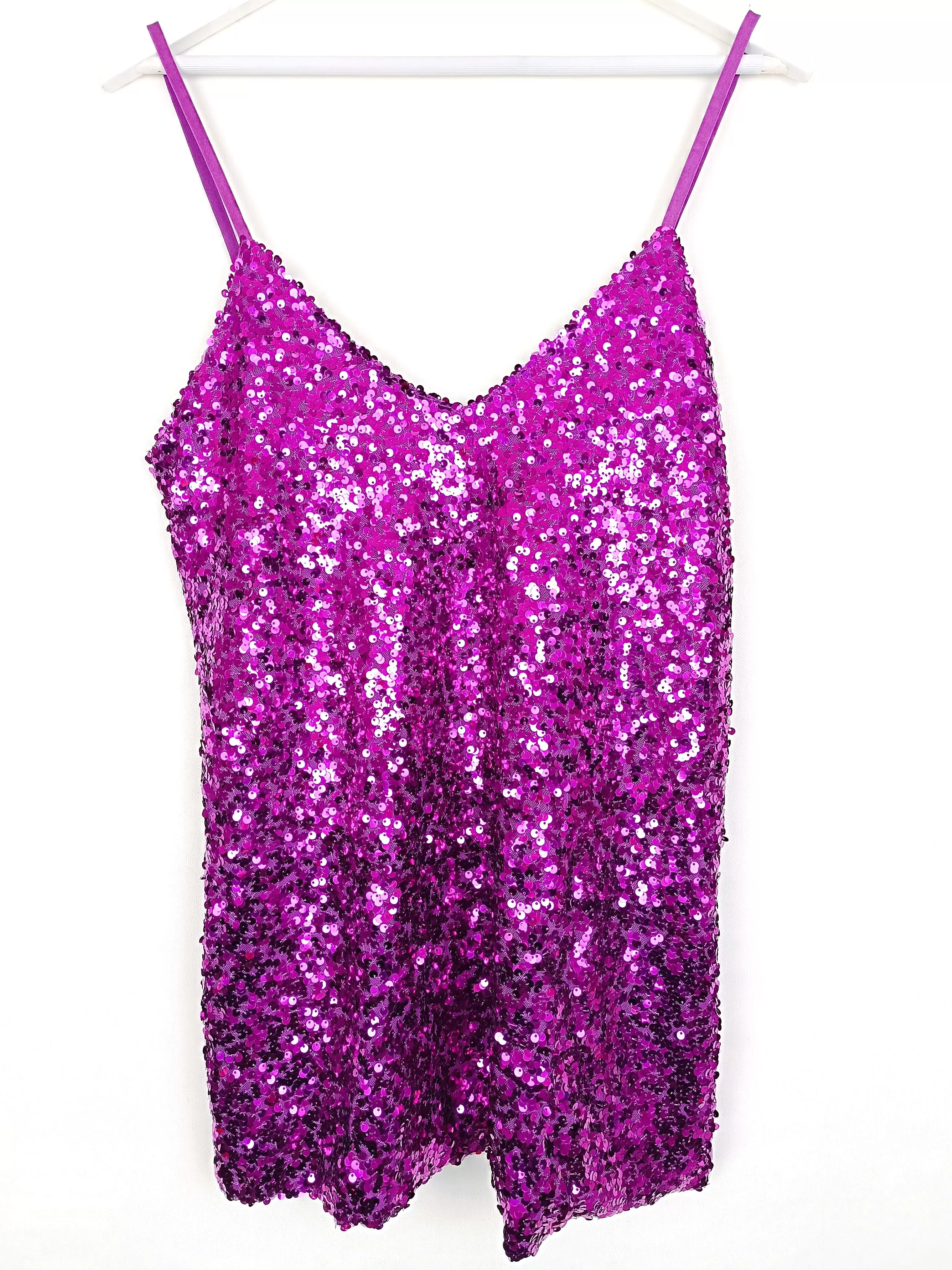 GLITZER TOP PAILLETTEN PINK VIOLETT ONE SIZE