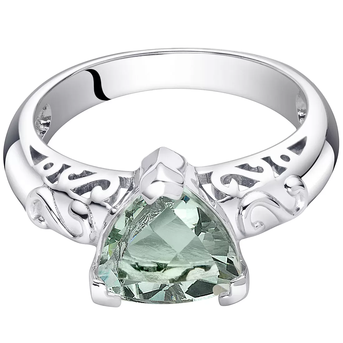 Green Amethyst Trillion Sterling Silver Ring Size 9