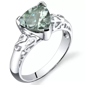 Green Amethyst Trillion Sterling Silver Ring Size 9