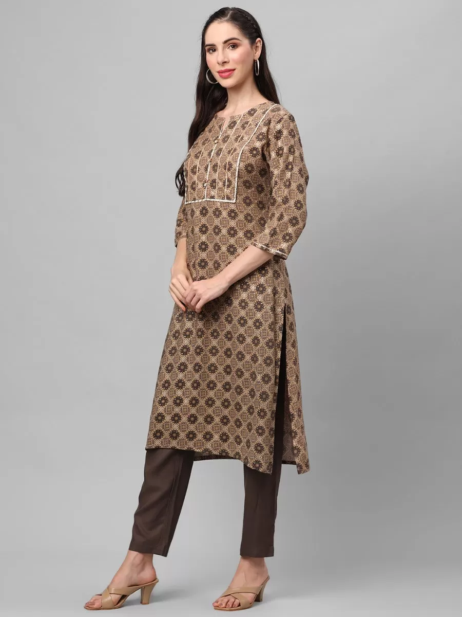 Grey Ornamental Printed Kurta With Trouser