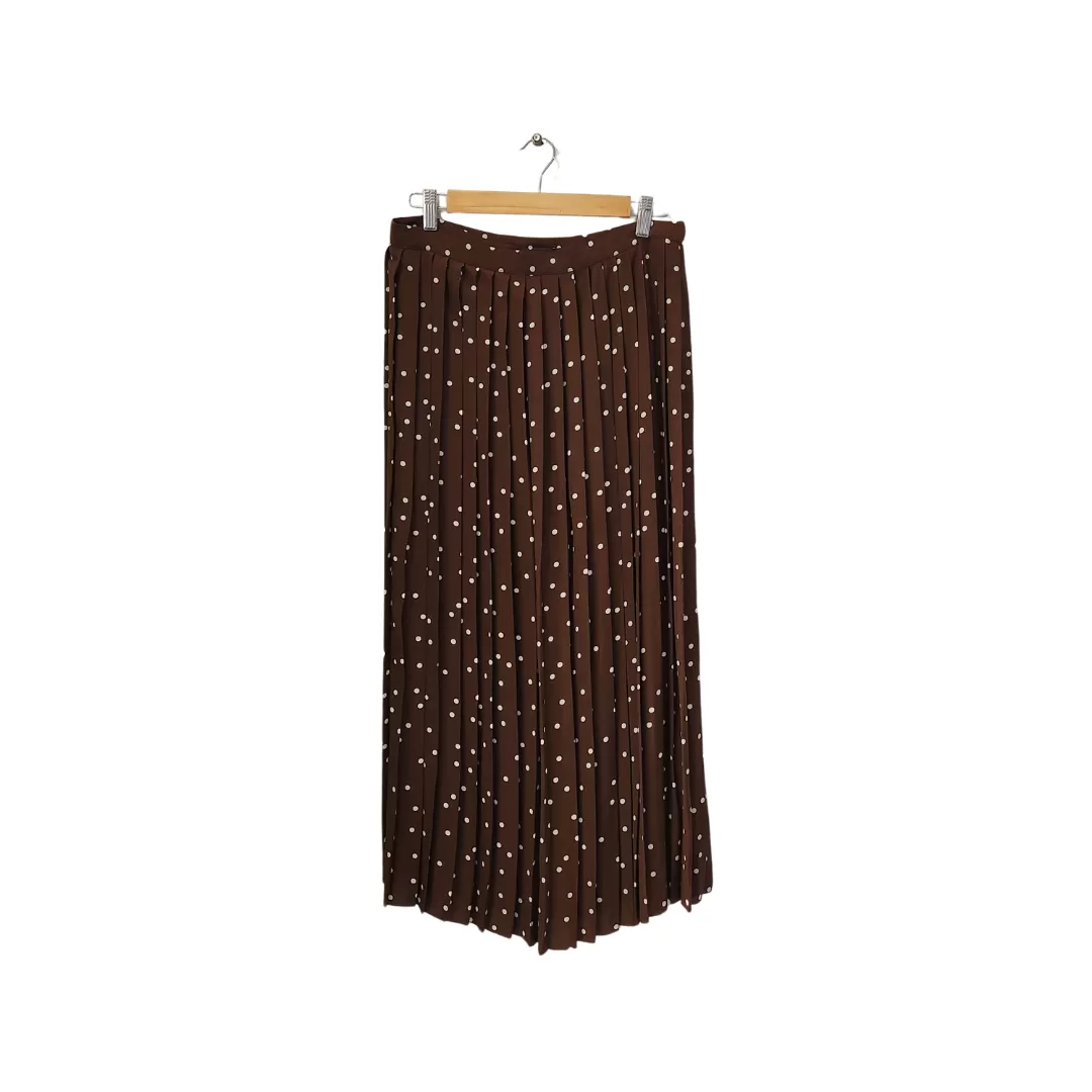 H&M Brown Polka Dot Pleated Wrap Skirt | Like New |