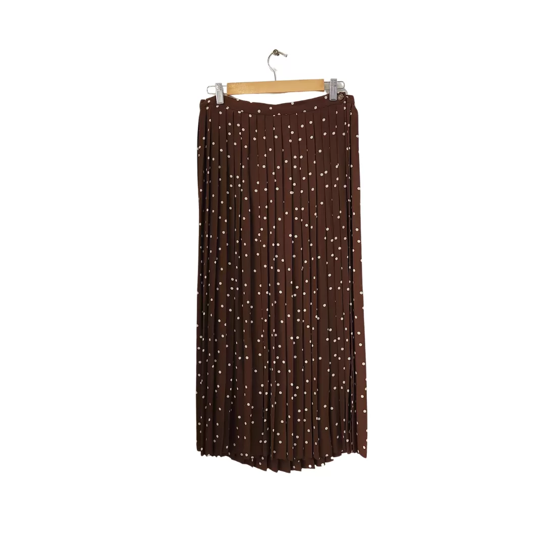 H&M Brown Polka Dot Pleated Wrap Skirt | Like New |