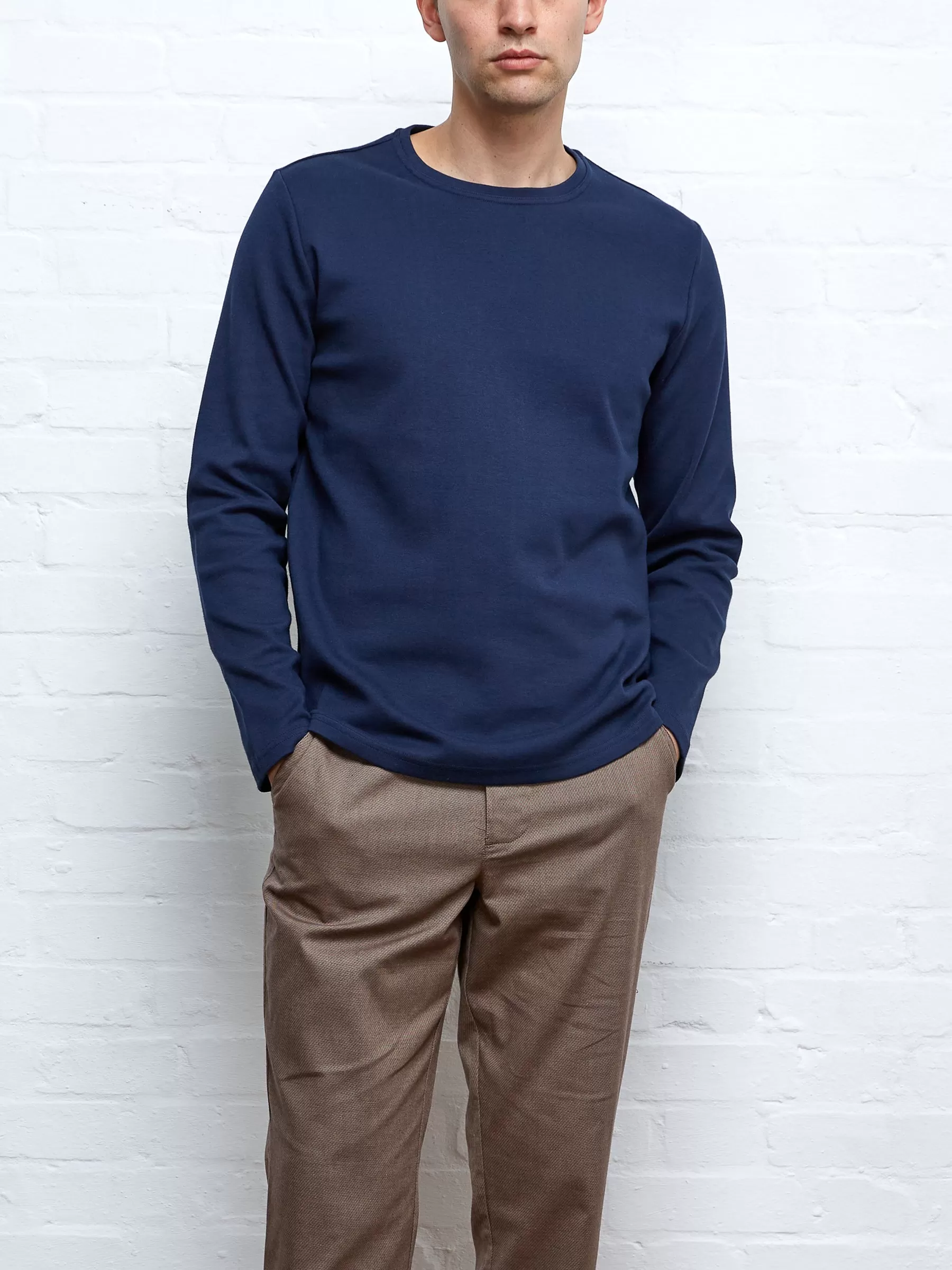 Heavy Long Sleeve Plain T-Shirt Tavistock Navy