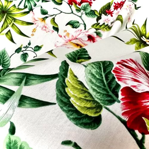 Hibiscus & Plumeria Hawaiian Fabric | White 0223 WHT-0002C