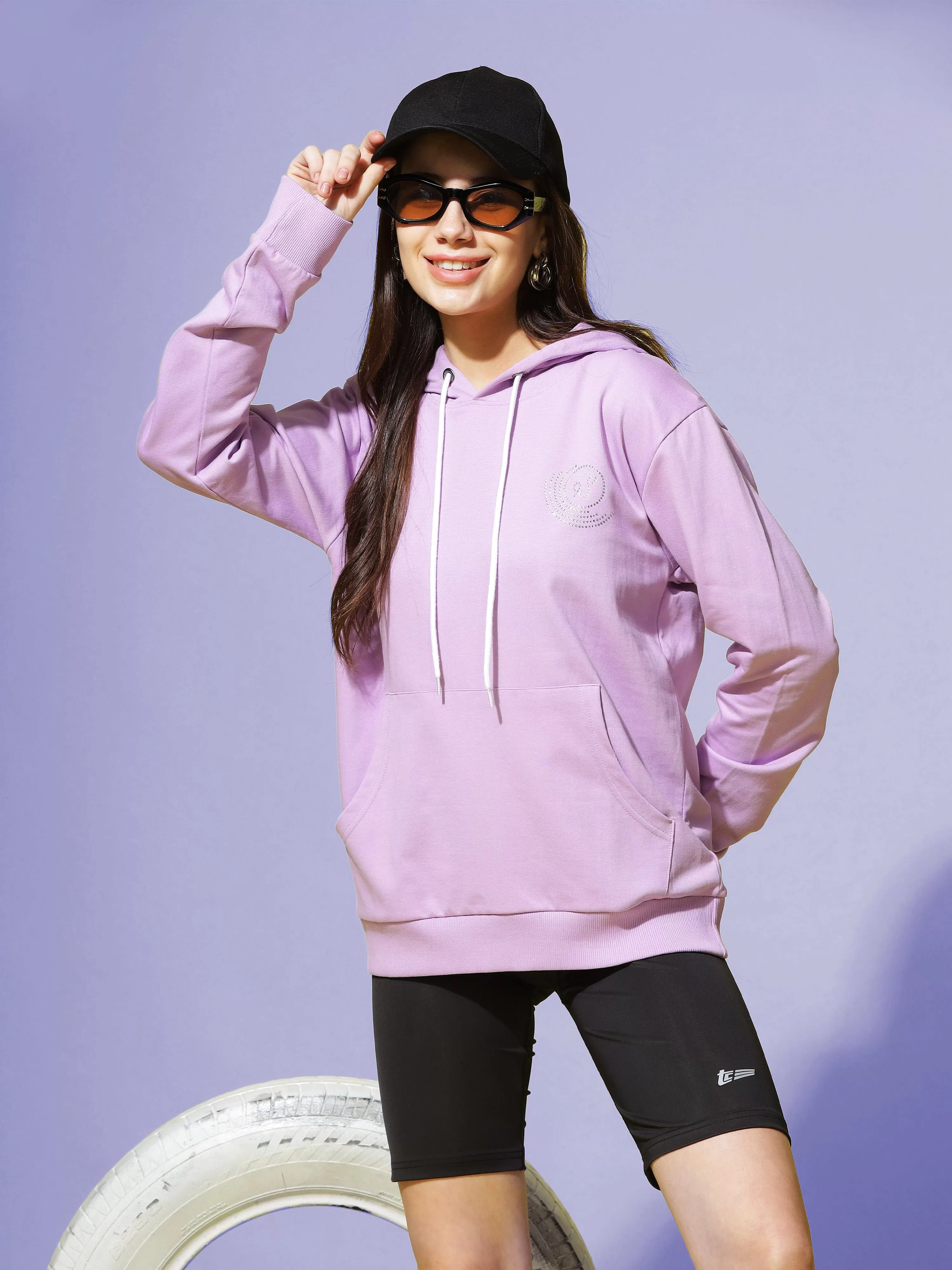 Hosiery Cotton Hoodie Lavendar