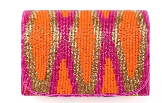 Hot Pink Ikat Beaded Box Clutch