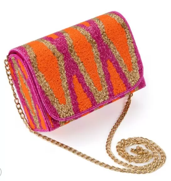 Hot Pink Ikat Beaded Box Clutch