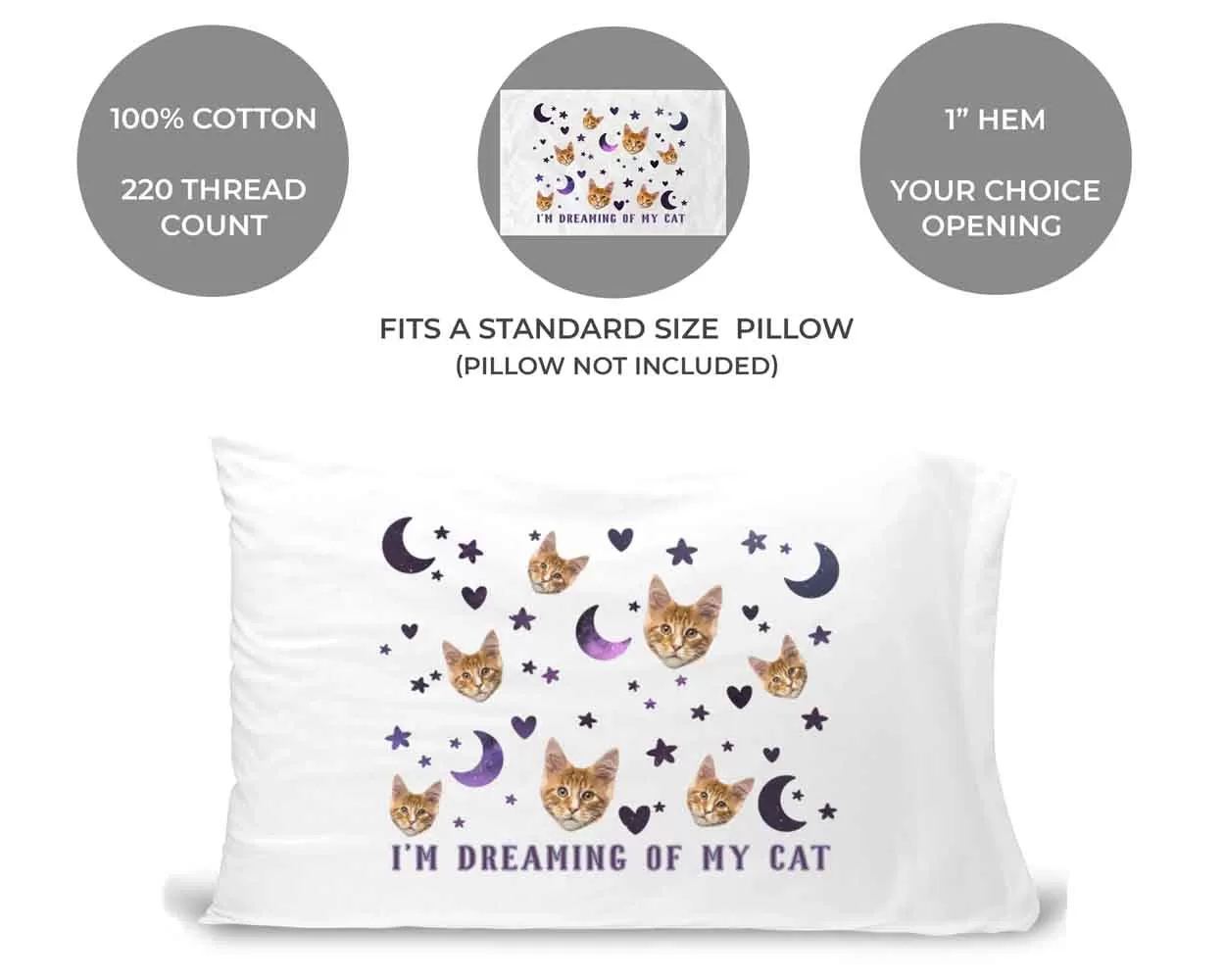 I'm Dreaming of My Cat - Pillowcase with your Cat's Photo