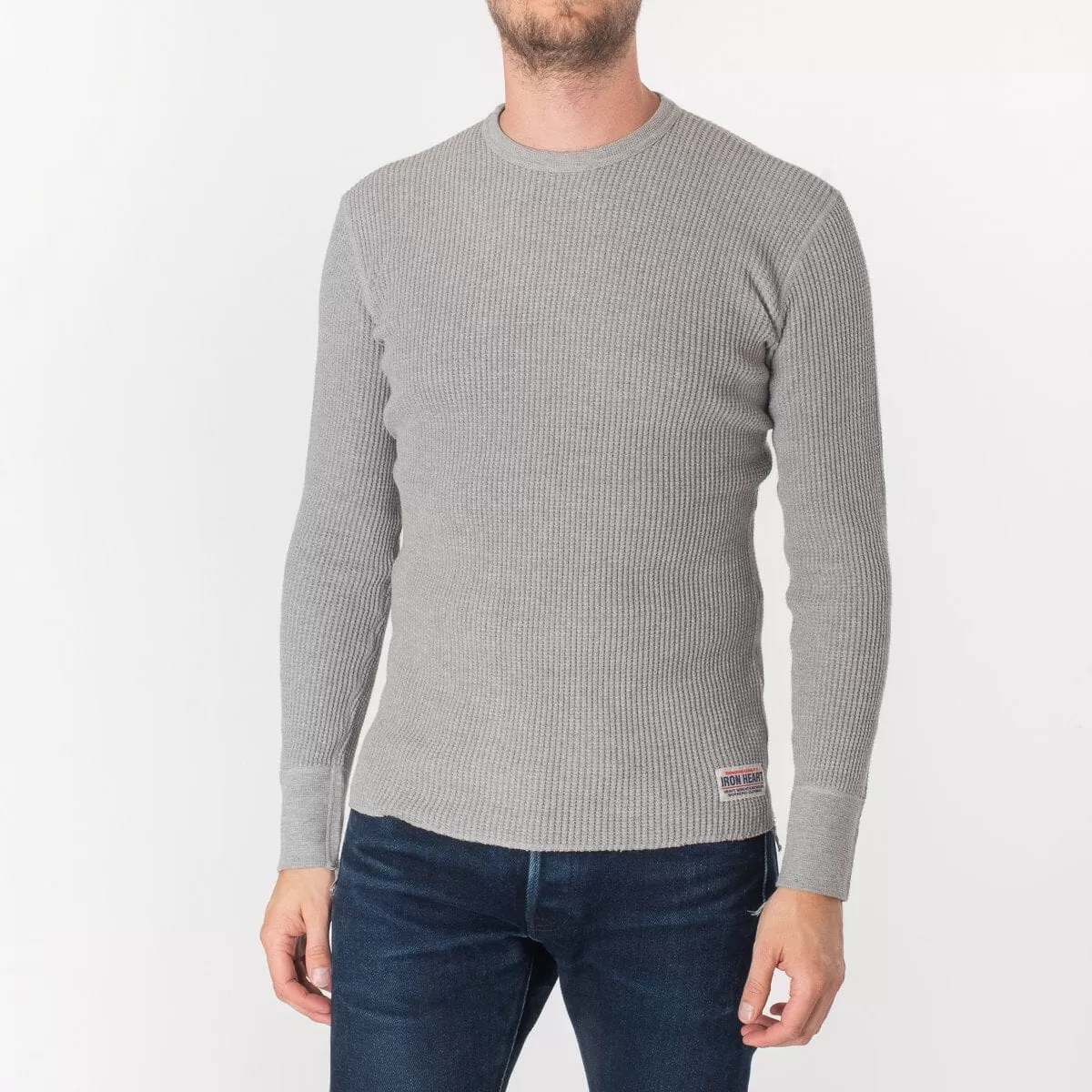 Iron Heart - Waffle Knit Long Sleeved Crew Neck Thermal Top - Grey