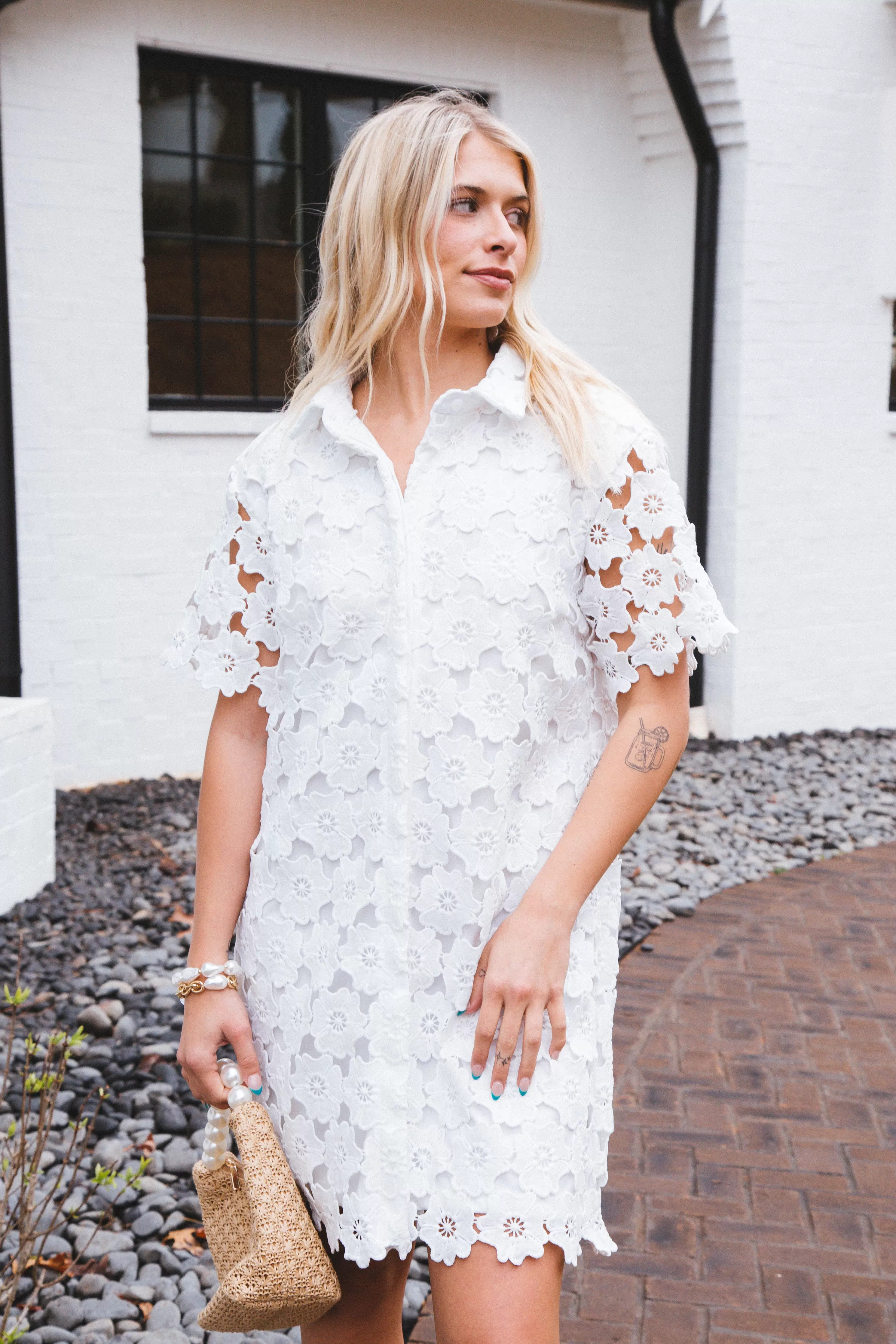 Jade Floral Lace Dress, Off White