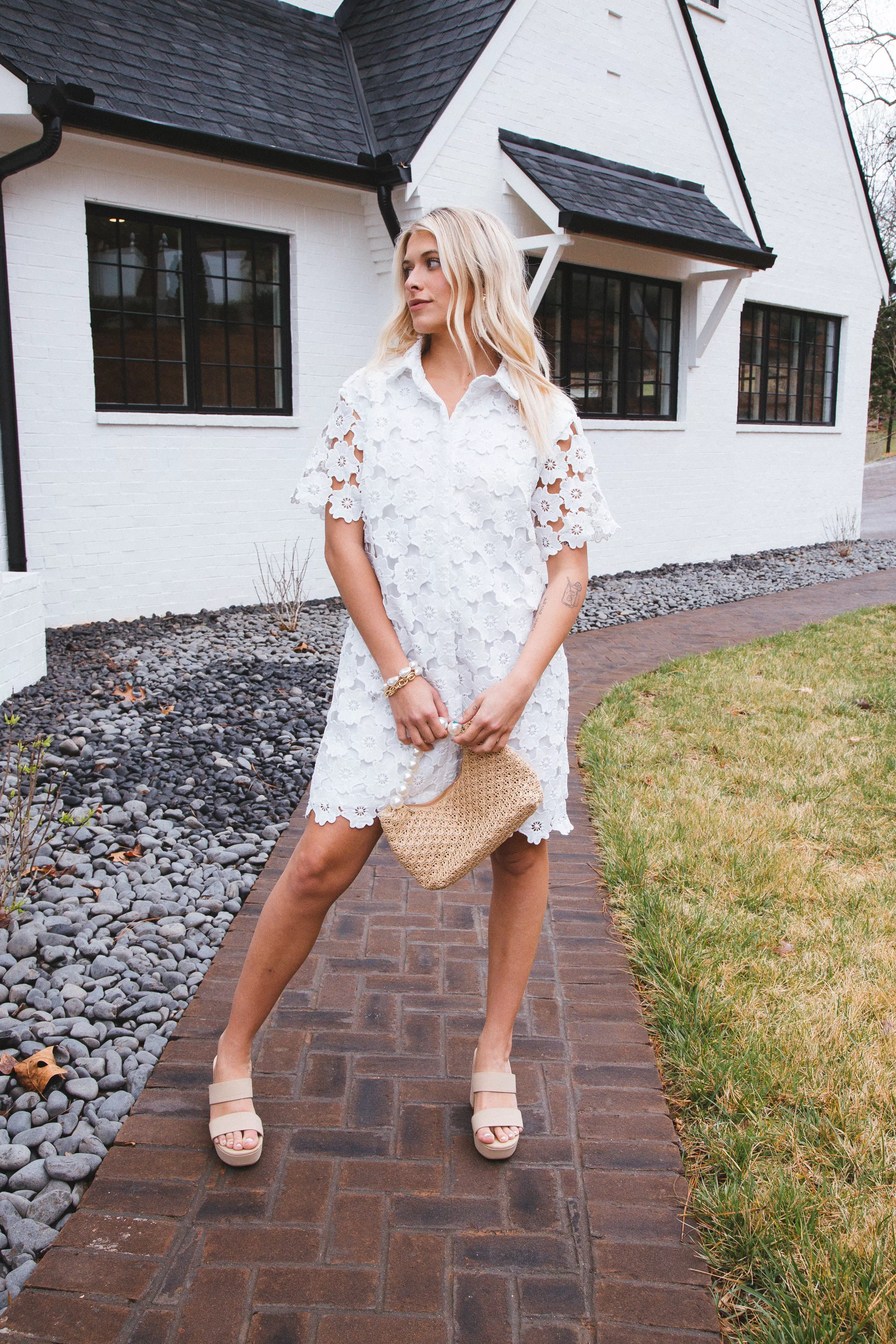 Jade Floral Lace Dress, Off White